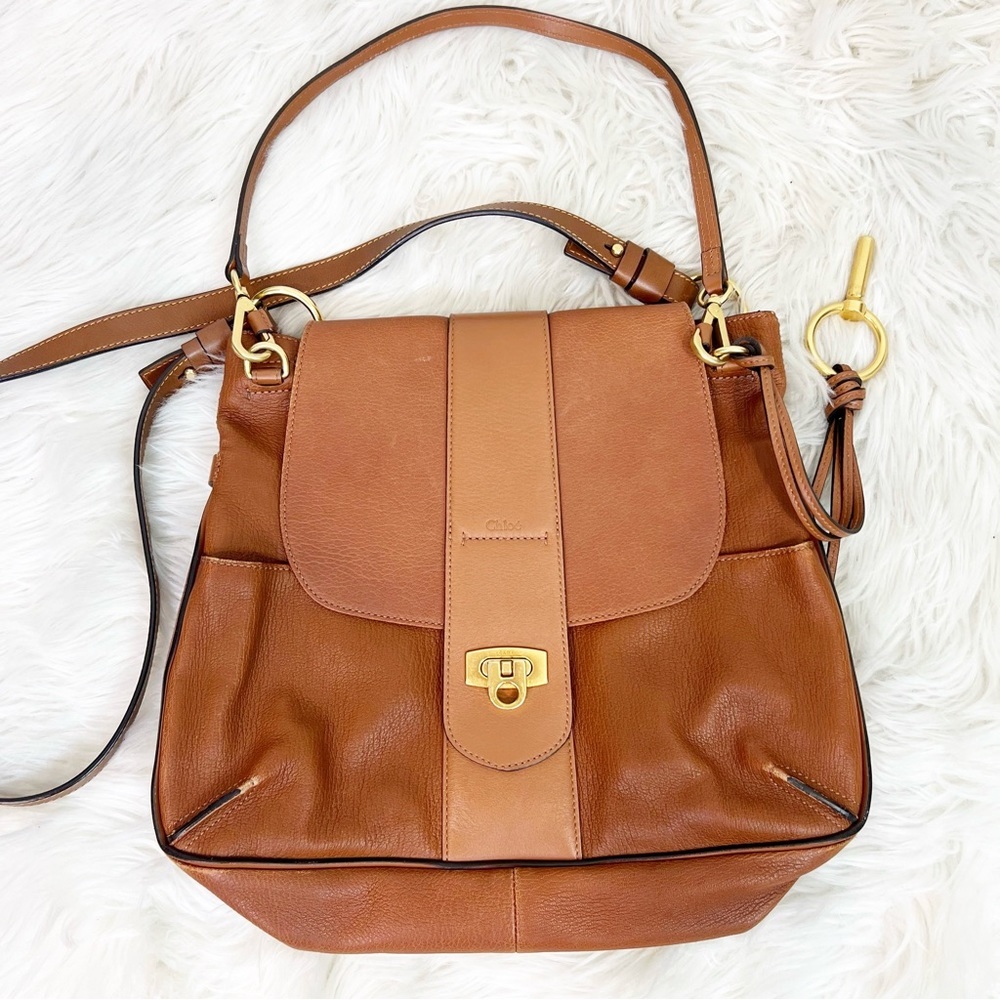 CHLOE LEXA BROWN LEATHER CROSSBODY SATCHEL PURSE